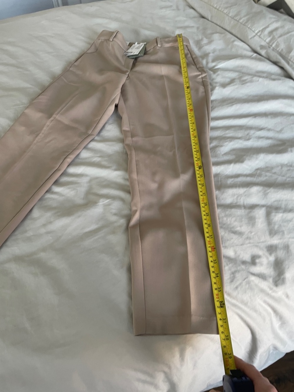 H&M Cropped Straight-Leg Dress Pants in Light Beige